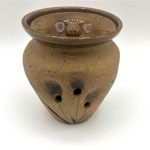 Jarra de popurrí de cerámica de Annapolis, hecha a mano, con tapa. Diseño tallado con perforación. Color natural, con borde y tapa esmaltados.