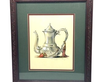 Vintage Sandy Lynam Clough Signed Tea Cup Prints, Set of 3, Framed