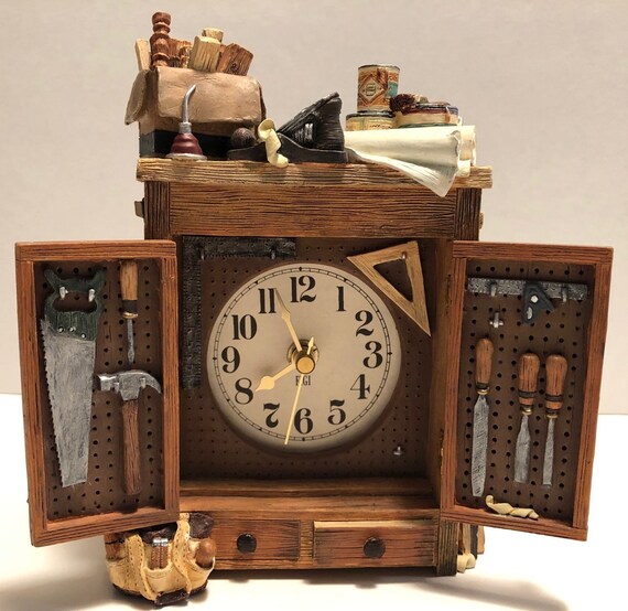 Rare Vintage Clock with old fashioned hand tools. Etsy