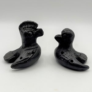 Antique Aztec Handcrafted Pottery Bird Whistles  Great Detail Black Male 4&quot; x 3&quot; tall Female 3.25&quot; x 2.25&quot; tall