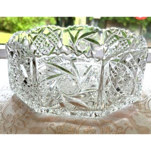Vintage American Brilliant Crystal Cut Glass Bowl Octagonal Design Clear Decorative Tableware Elegant Centerpiece Collectible 7&quot; Diameter