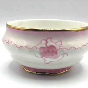 Antique China Footed Bowl, Pink and White with Gold Trim, LaBelle China Wheeling Pottery 1890s. 5.5" wide x 2.75" high. Excellent Condition.