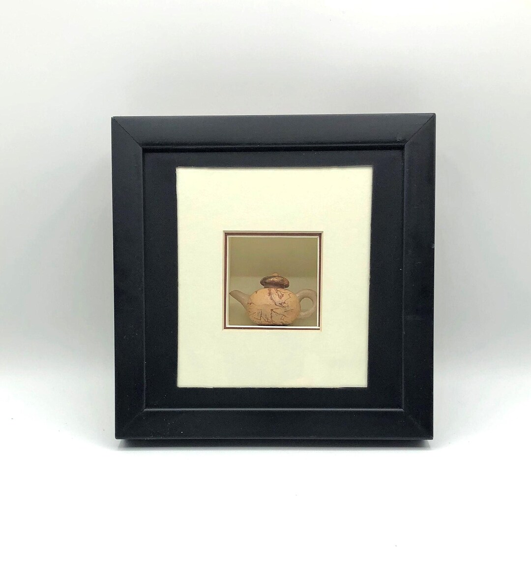 Miniature Tea Pot of Pottery or Wood in Shadowbox Frame With Glass ...