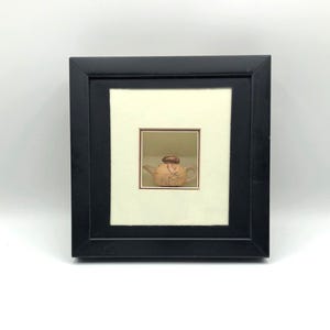 Miniature Tea Pot of Pottery or Wood in Shadowbox Frame with Glass Cover.  8.25" x 8.25" x 2"