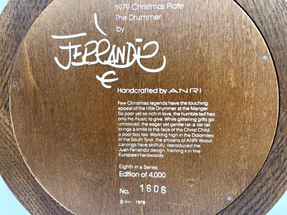 Anri Christmas 1979 Christmas Plate the Drummer by Juan Ferrandiz