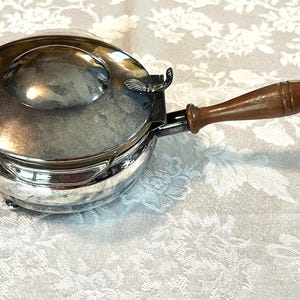 Silver Plated Small Footed Sauce Server with Small Pyrex Dish. 9" long including handle