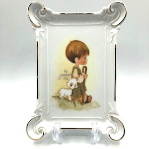 1978 Jonathan and David (Precious Moments) &quot;He Leadeth Me&quot; Porcelain Decorative Plate.  5.25&quot; x 7.25&quot;  Perfect for Easter or Mother&#39;s Day!
