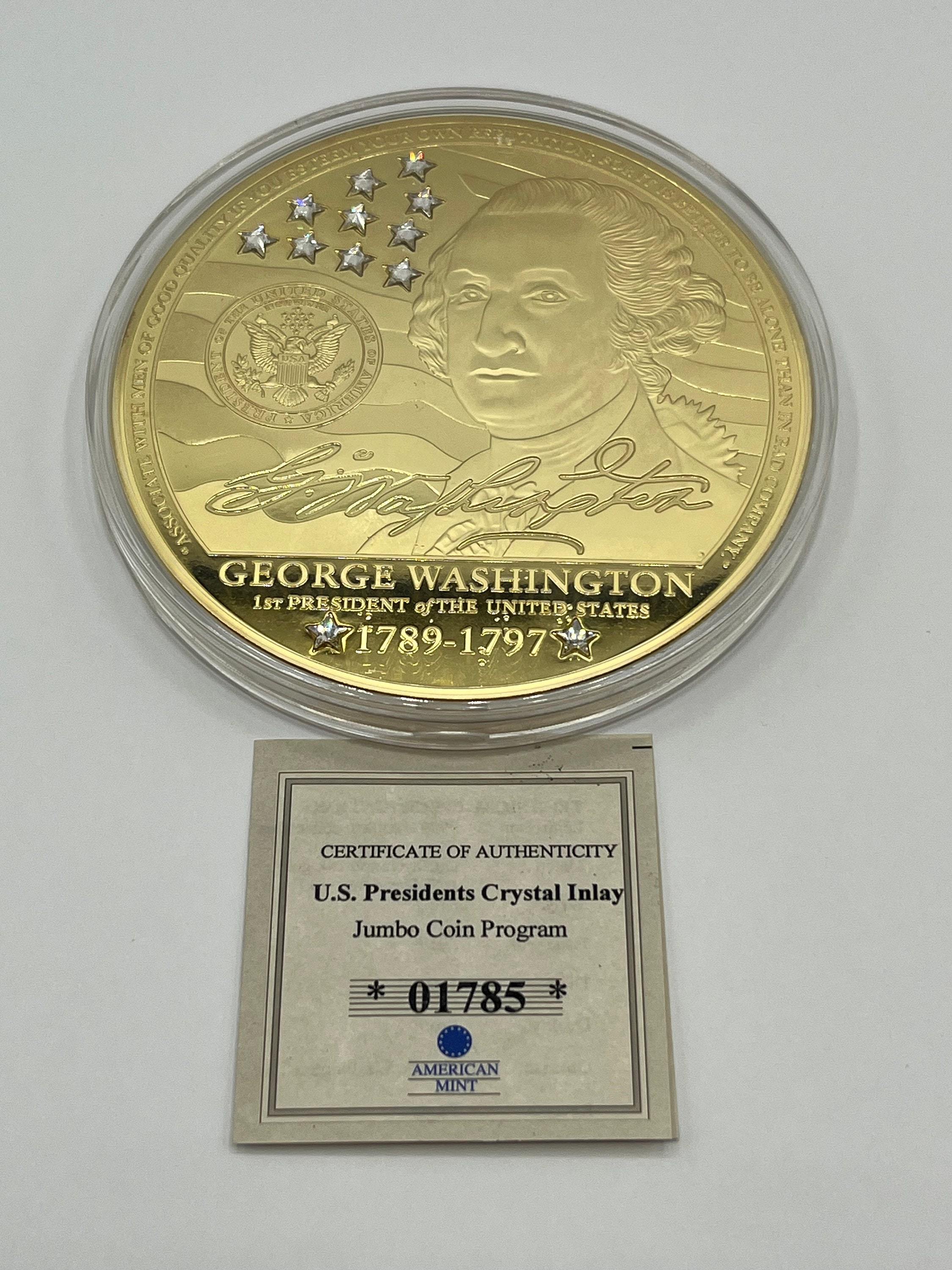 24K Gold Layered Jumbo George Washington Coin With Inlaid