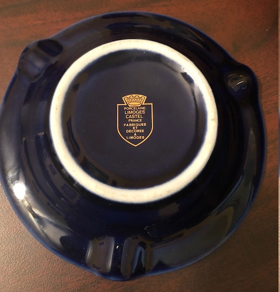 Limoges Castel France Cobalt Blue and 22K Gold Porcelain Ash Tray