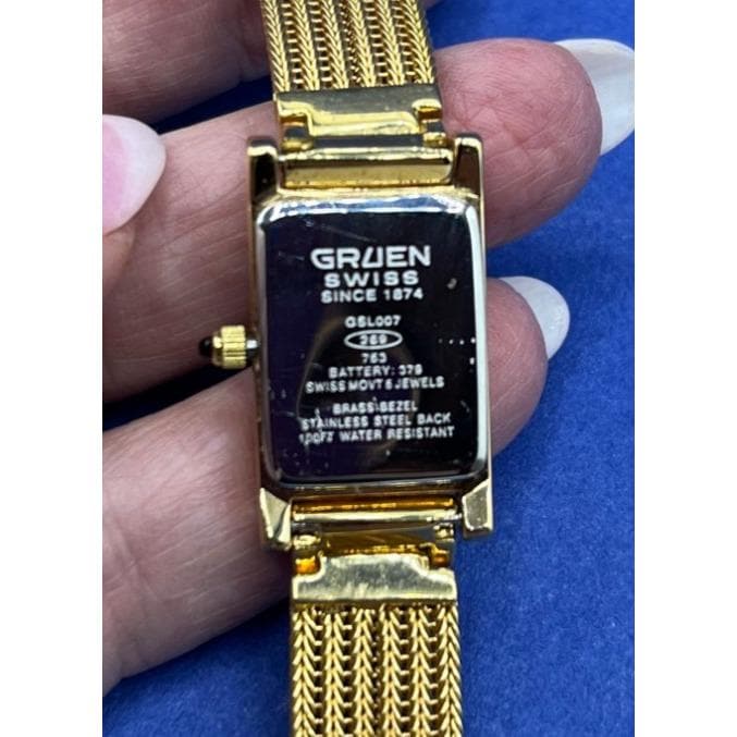 Gruen Precision Gold Tone Rectangular Face Chunky Curb Chain Link Bracelet Watch Gruen gold capped rectangular - Gem main image 4
