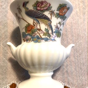 Wedgewood Fine Bone China Miniature Vase with beautiful birds, flowers, trimmed in gold.  3&quot; diameter and 3.5&quot; tall.  Excellent condition.
