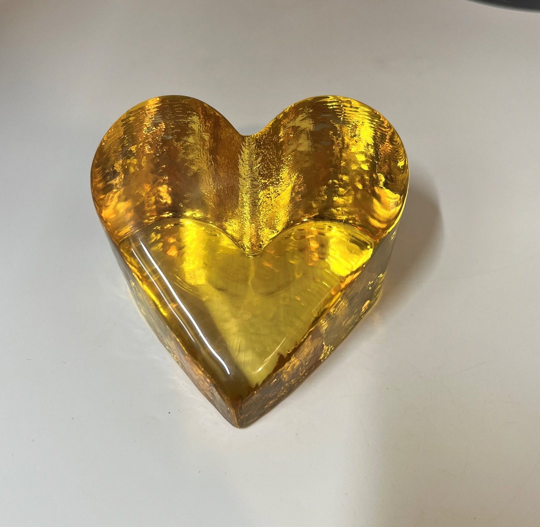 Rare Fire and Light Glass Art Paperweight Yellow Gold Heart Etsy