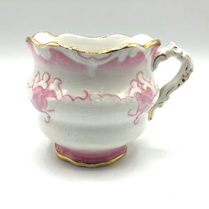 Antique China Footed Cup, Pink and White with Gold Trim, LaBelle China, Wheeling Pottery 1890s. 4.75" wide x 3.5" high. Excellent Condition.