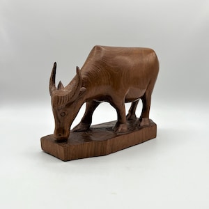 Hand Carved Wooden Water Buffalo 8&quot; x 3&quot; x 6&quot; tall.