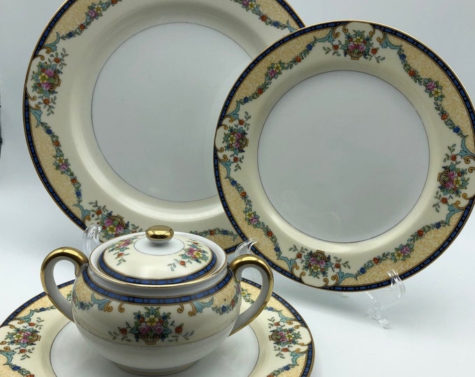 Vintage Field Japan China Plates, Matching Noritake Mercedes Sugar Bowl