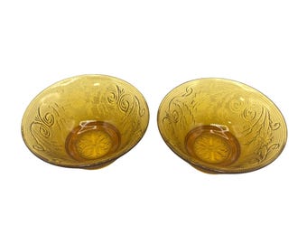 Bols en verre ambré Tiara Indiana vintage motif sandwich avec motif en relief, lot de 2
