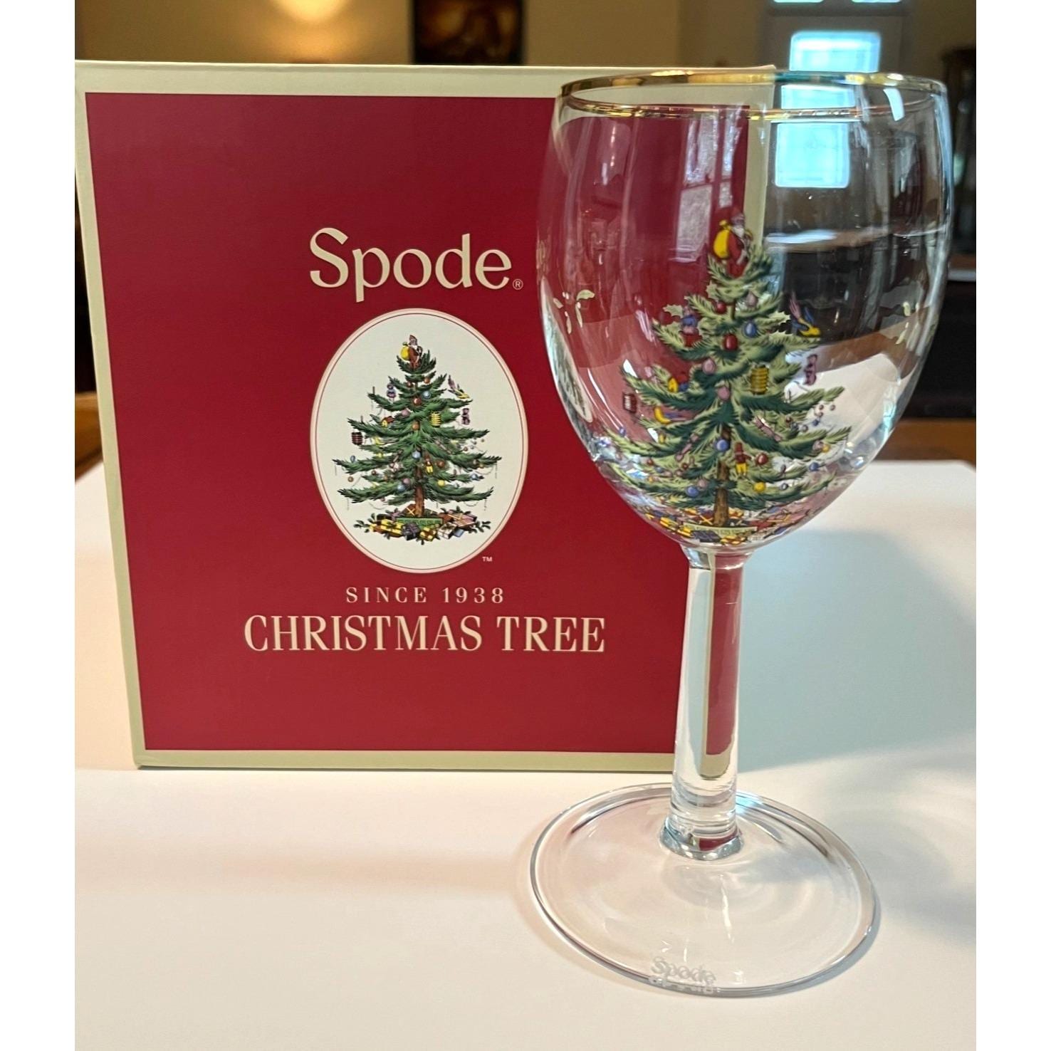 Spode Christmas Tree Wine Glass Set Of 4 - 13 Oz Glassware For Holiday  Celebrations