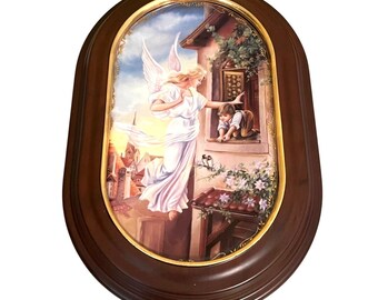 1995 German Collectors Framed Oval Plate Angel Protecting Child