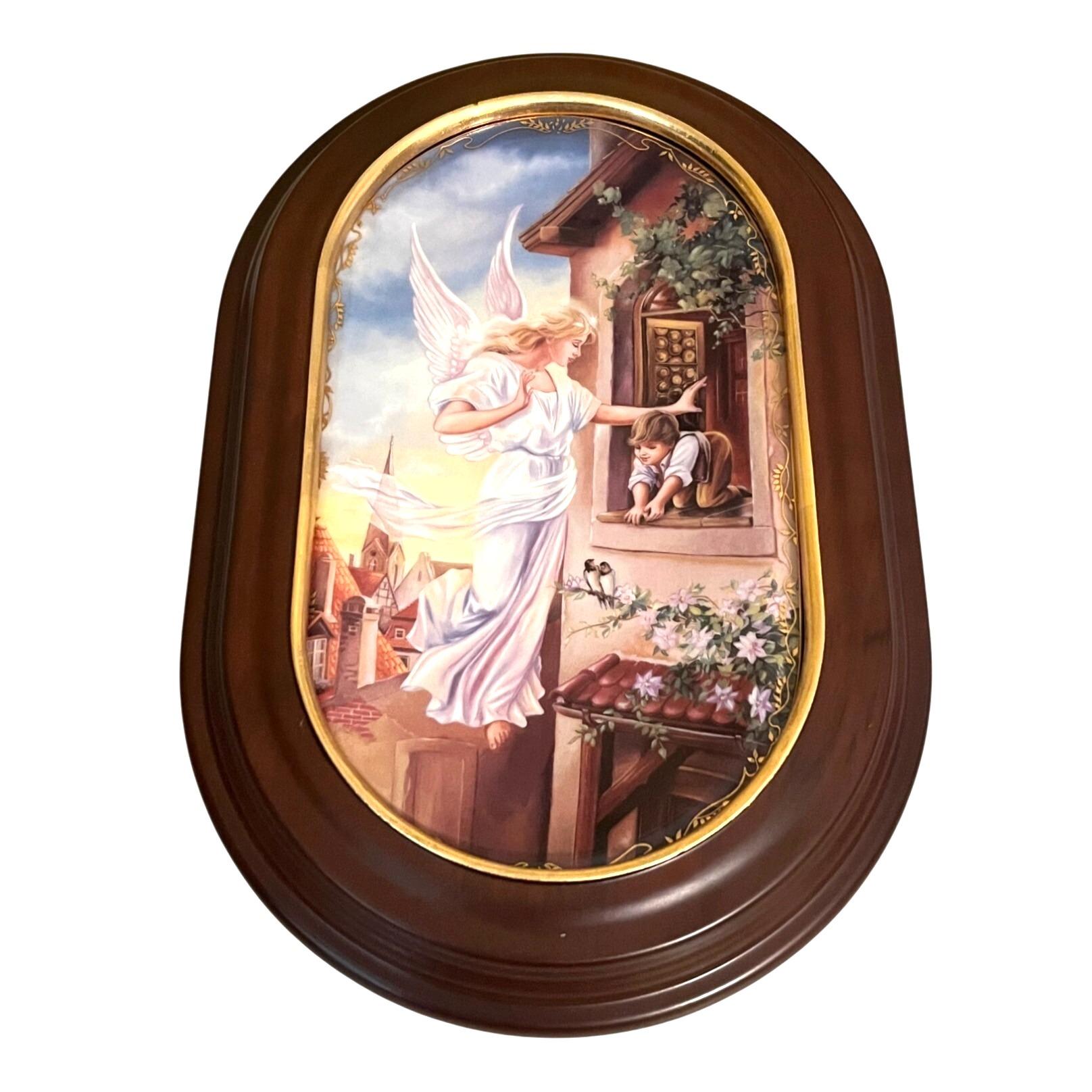 1995 German Collectors Framed Oval Plate Angel Protecting Child