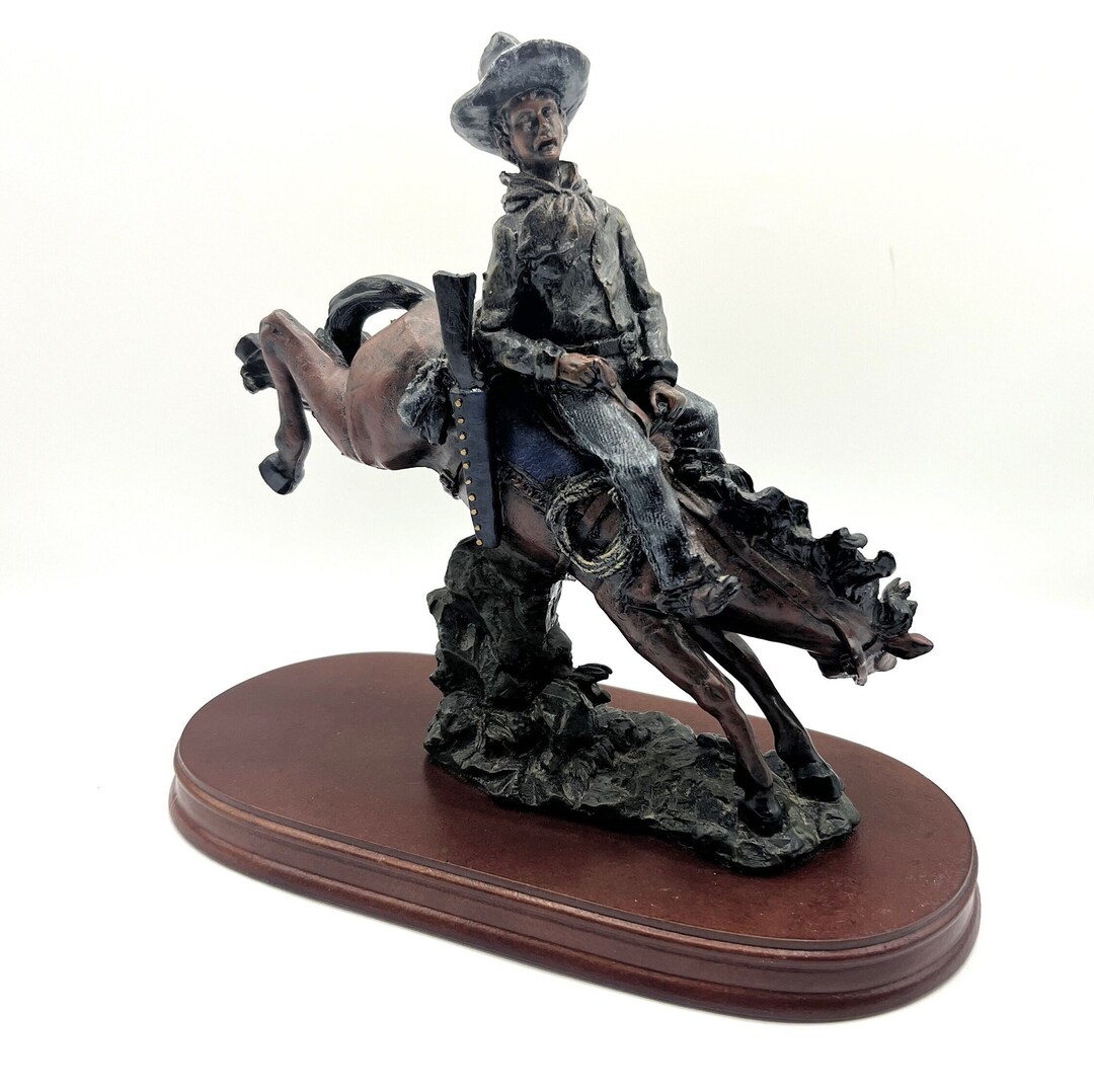 Bronco Riding Cowboy Statue Western Horse Figurine Rodeo Highly ...