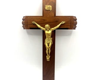 Vintage Traditional Wooden Catholic Sick Call Crucifix 12" x 7.5"