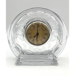 Crystal Clear Studios Etched Flowers Glass Desk Clock With Gold Roman Numeral Face 6.5 x 6.5&quot;