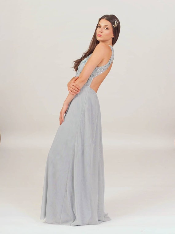 blue backless maxi dress