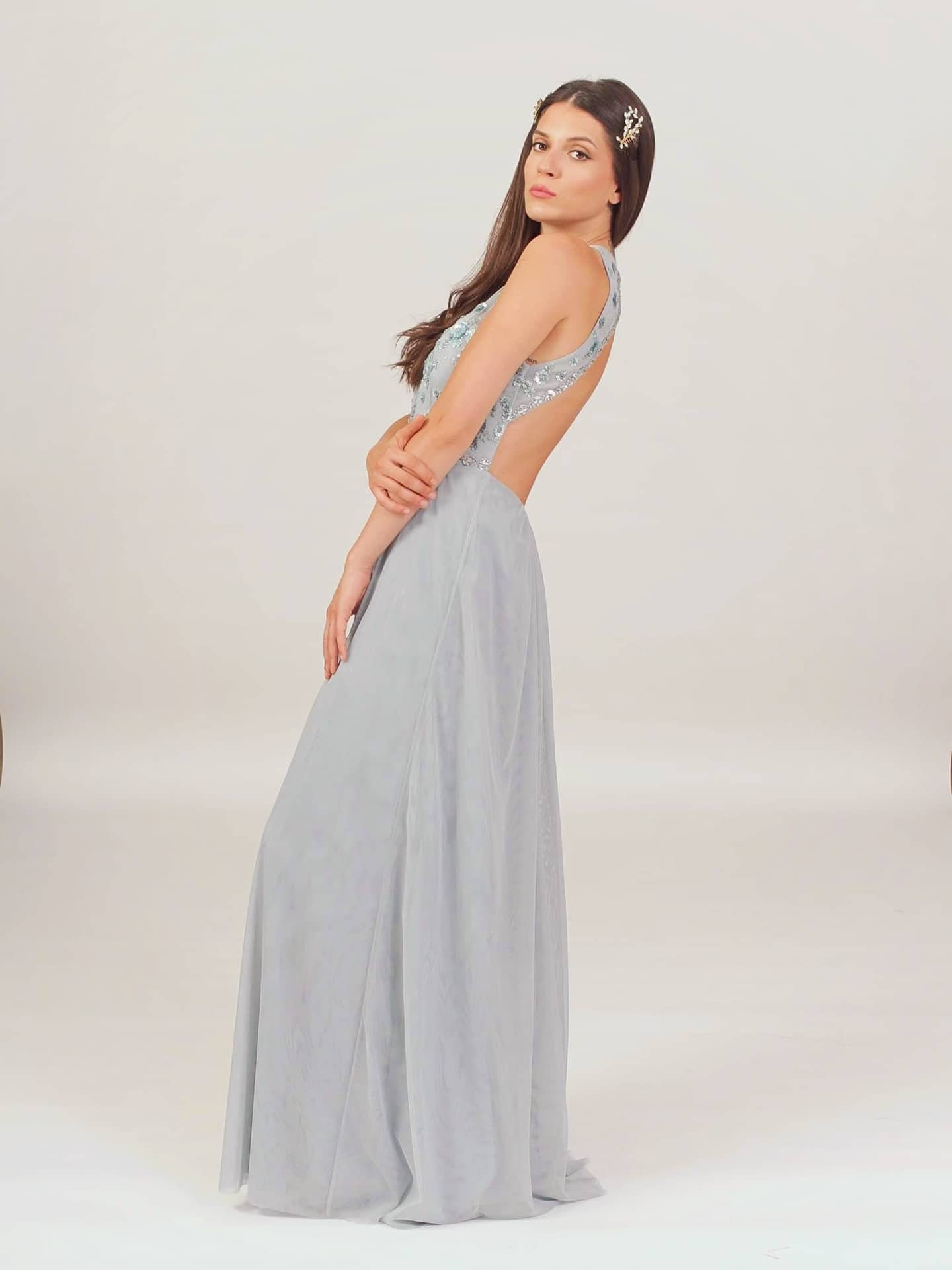 baby blue backless dress
