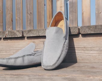 Grey Suede Leather Driving Loafers, Slip-on Shoes - Etsy display picture 3