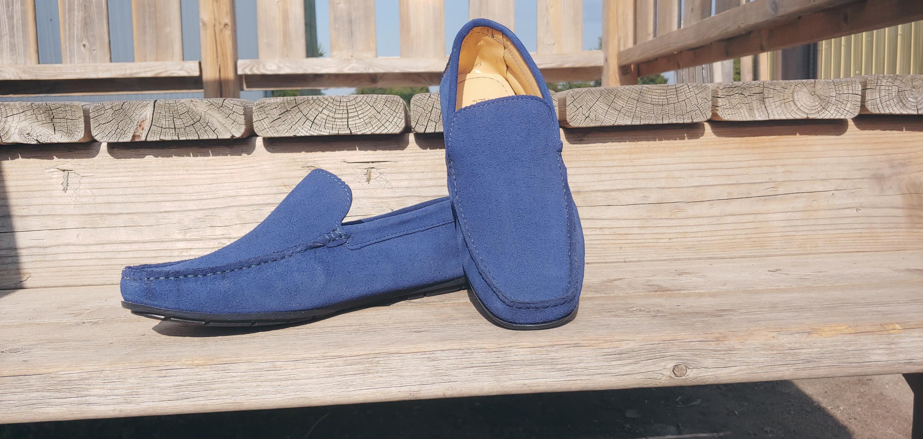 Blue Suede leather Driving shoes, Sleek design fits regular to medium width feet.