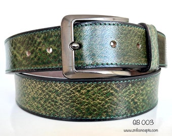 Genuine Leather belt, Limited edition, Rare lizard green Color, St. Patrick's Day.