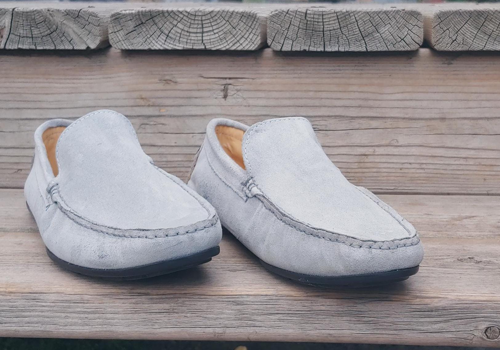 Grey Suede Leather Driving Shoes Driving Loafers Slip on Shoes Etsy Canada