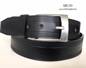 Ceinture en cuir véritable, design noir gaufré, ceinture décontractée pour homme