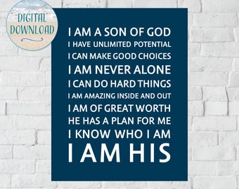 I Am A Son Of God Print: Inspirational Boys Room Decor (Digital Download)