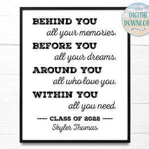 Personalized Graduation Gift For Him Behind You All Your Memories Grads Party Sign Inspirational Grad Quote Gift For Graduates Class of 2025
