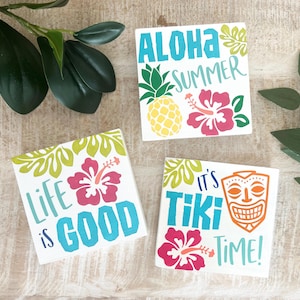 Hawaiian Tiki Signs It&#39;s Tiki Time Aloha Summer Life Is Good Tiered Tray Signs Island Tropics Summer Signs Luau Party Decor Tiki Bar Signs