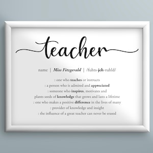 Personalized Teacher Gift Teacher Definition Digital Download Printable Teacher Thank You Gift Teacher Appreciation Gift Custom Teacher Gift