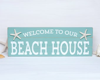 Welcome To Our Beach House Sign Coastal Decor With Two Starfish Decor Beach House Decor Beachy Decor Beach Cottage Sign Coastal Home Decor