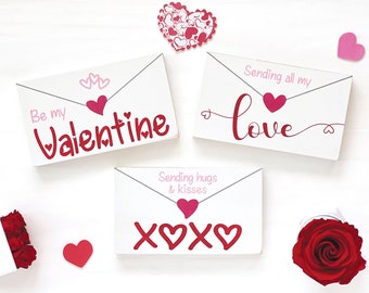 Valentine Love Letters Be My Valentine Sending All My Love Sending Hugs & Kisses Valentines Day Signs Valentines Day Decor Tiered Tray Signs