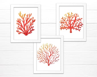 Watercolor Coral Silhouettes: Digital Downloads Set of 3