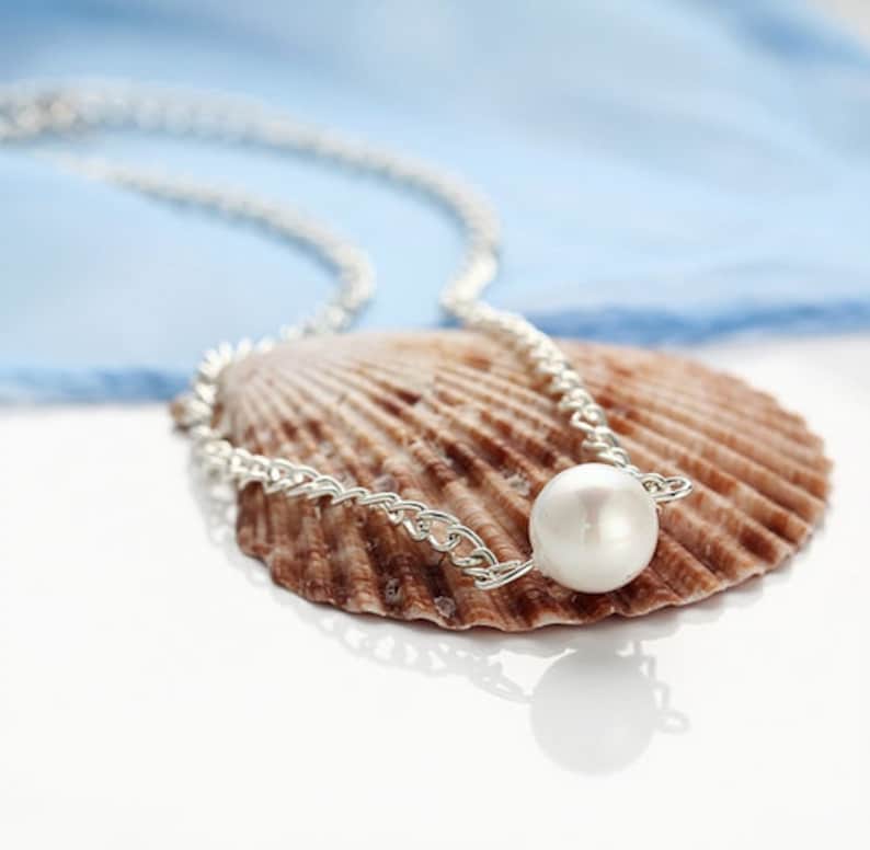 Simple Single Silver-Plated Chain Charm Simulated Pearl Necklace Long Sweater Chain Necklace For Women
