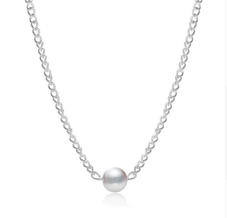 Simple Single Silver-Plated Chain Charm Simulated Pearl Necklace Long Sweater Chain Necklace For Women