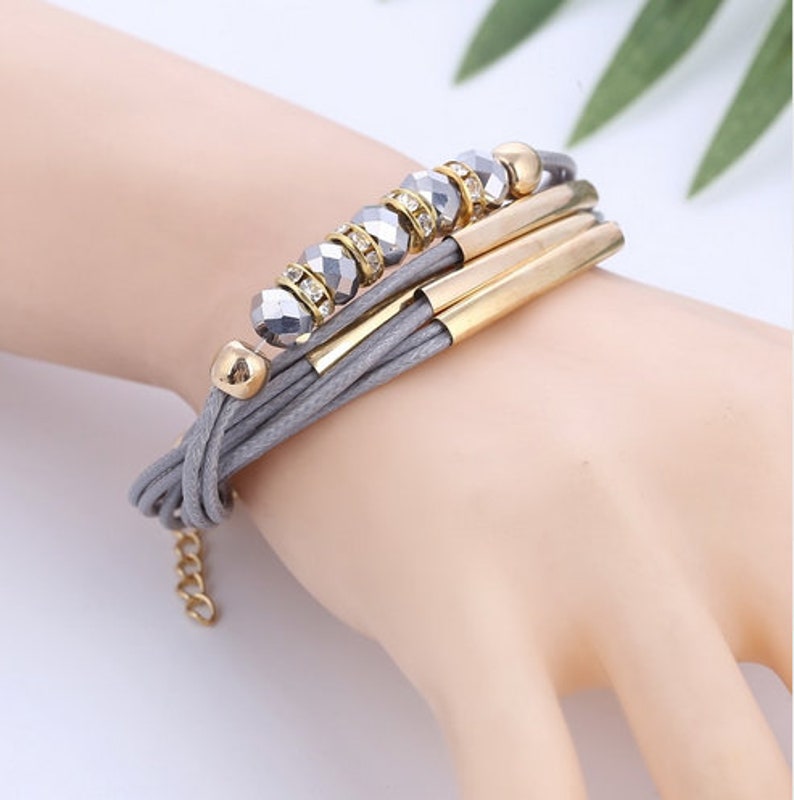 Leather Bracelet for Women Bangle European Beads Charms Gold Bracelet Gift Spring Summer Bridesmaid Heather Cobalt Black