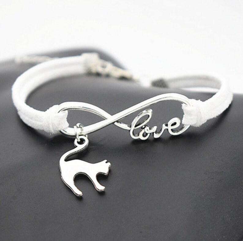 Cat Love Multiple Colors Bracelet for Women Charms Silver Plated Bracelet with 2 Adjustable Extender Spring Summer Multiple Colors