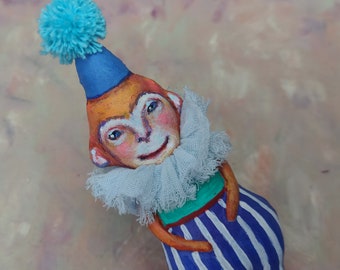 Circus Monkey Azur OOAK art textile doll