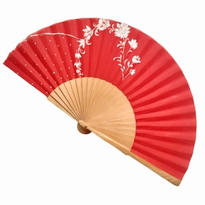 Red Hand Fan With Silver Flowers Hand Painted, Option Personalized, Woman Hand Fan, Spanish fan, Hot Summer Accessory, Trendy Wedding Gift,