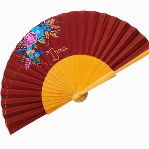 Floral Personalized Hand Fan, Hand Painted Personalized Fan, Spanish Hand Fan, Flower Hand Fan, Handmade Hand Fan,