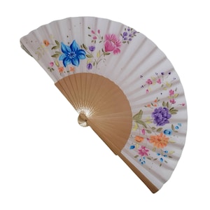 hand fan, floral holding fan, hand painted fan, evening or wedding dress accessory, spanish hand fan, wedding favor, contemporary fan,