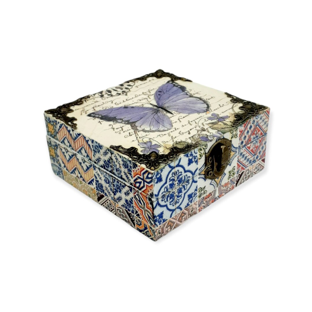 Blue Butterfly Jewelry Box, Butterfly Trinket Box, Tresure Blue