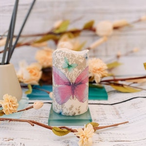LED Butterfly candle, Decoupaged Candle, candle, Decorative Candles, Birthday present, Housewarming Butterfly LED Candle, Butterfly Gifts,